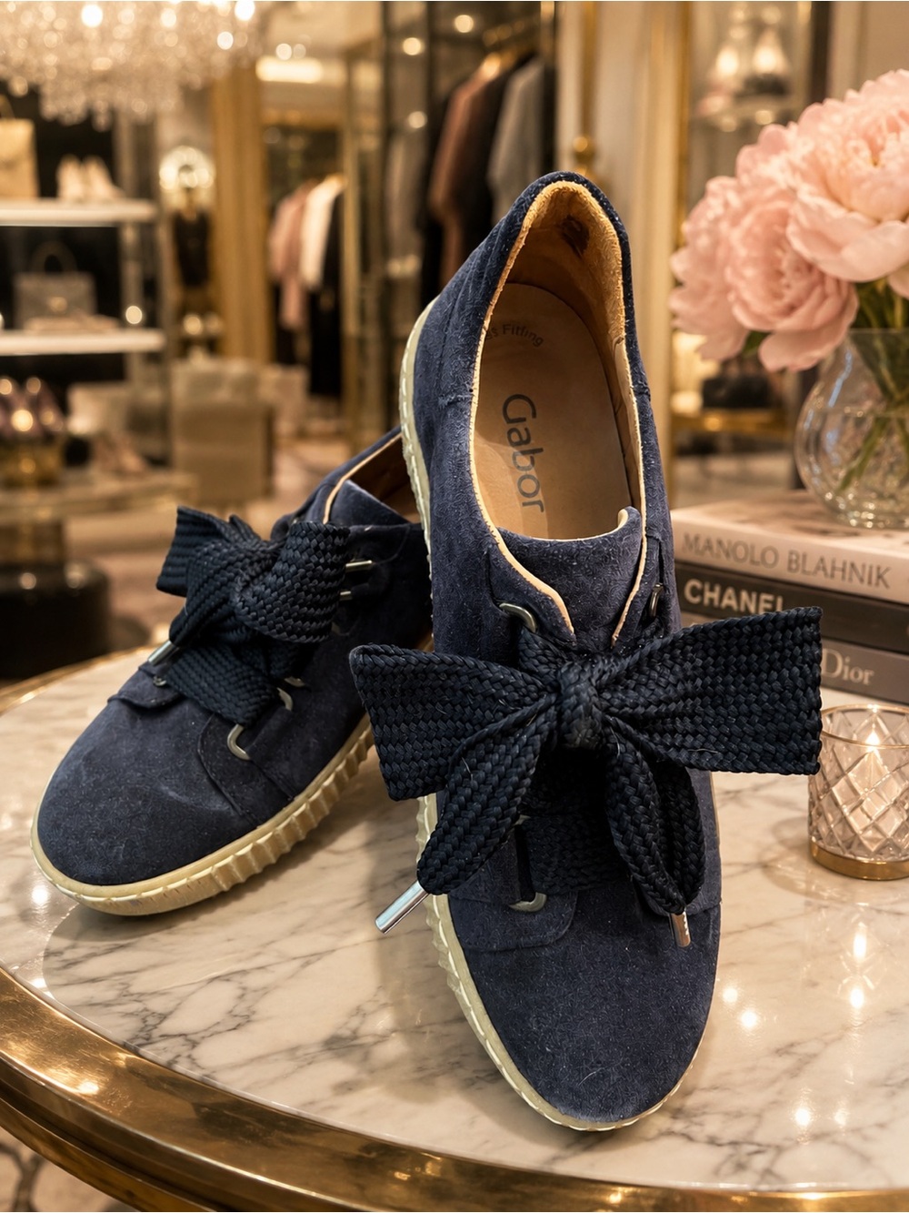 Gabor Navy Suede Sneakers Shoes Oversized Bow Laces Size 5/38/7.5